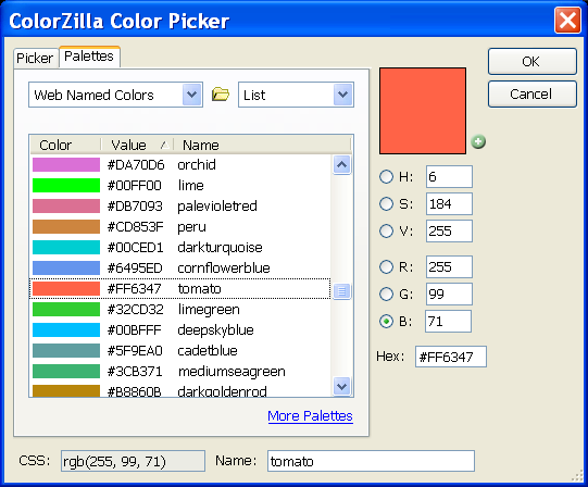 Palette List View